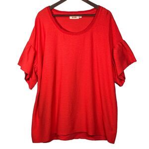 EVRI Knit Top Women Size 2X Pink Cotton-Blend Textured Fabric Stretch Round Neck